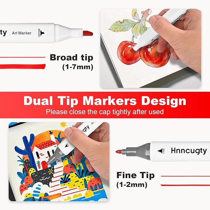 Hnncugty Alcohol Markers Set 100 Colors, Dual Tips Coloring Art Markers Set with Case & Holders, Chisel & Fine Artist Sketch Pens Art Supplies for Adult Coloring Books, Drawing, Painting, Sketching