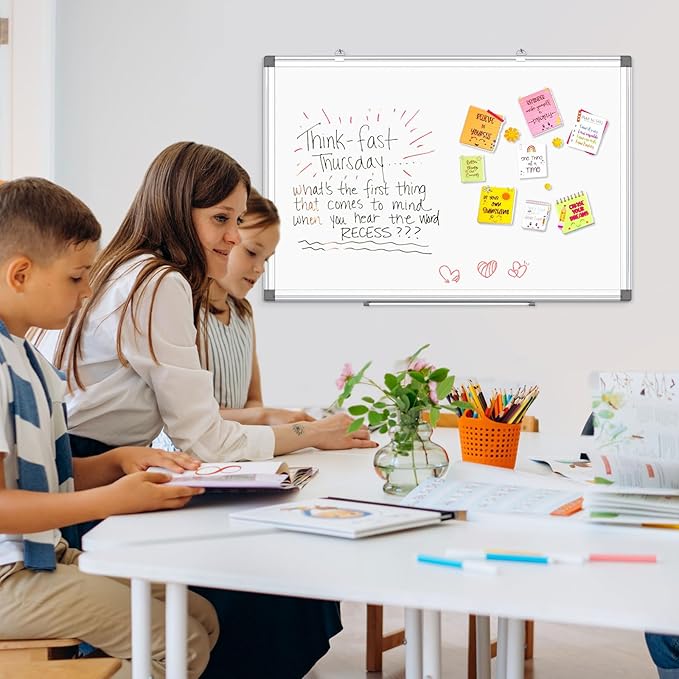 Double-Sided Magnetic Whiteboard, 48" x 36" Large Dry Erase Board Aluminum Frame for Wall, Large White Board Marker Board for Kitchen, Memo, School, Home, Office
