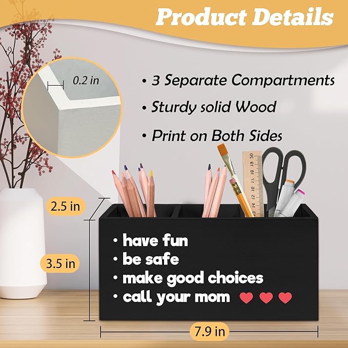 Funny Call Your Mom Pen Holder Organizer for Desk Accessories, Gifts for College Freshman Students Wooden Box Sign Desk Decorations for Classroom College Dorm Decor, Back to School Gifts