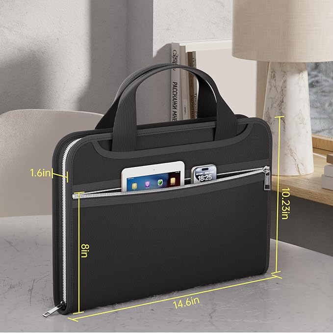 Tamfile Fireproof Accordion File Organizer with Handle, 13 Pocket Colorful Expanding File Folder with Zipper & Labels, File Folder with Multi-Pockets Paper Organizer Folder for Letter A4 Files (Black)