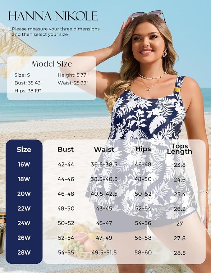 Hanna Nikole Womens Tankini Swimsuits 2 Piece Bathing Suit Flowy Ruffle Tankini Tops with Swim Shorts