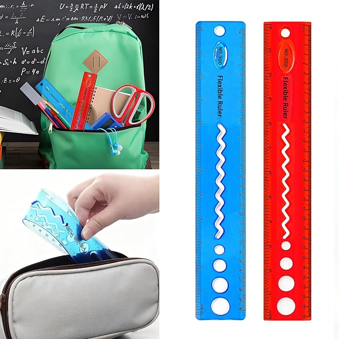 2 PCS Flexible Ruler, 12inch/30cm Plastic Clear Bendable Soft Ruler, Shatterproof Flat Rulers for School, Classroom, Office Supplies