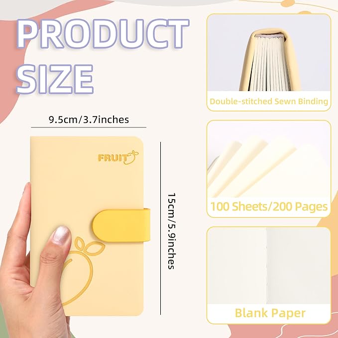 BOBO RABBIT Blank Journal Small Pocket Leather Notebook No Lines for Drawing Plain Sketch Book Cute Cartoon Fruit Mango Unlined Journal for Travel Work School, 200 Pages, 3.7"X5.9"