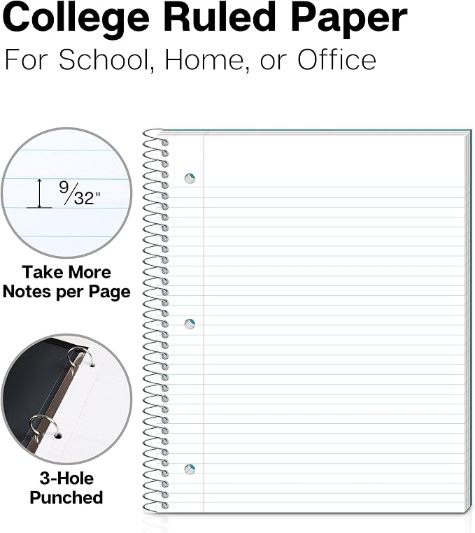 Dunwell 3-Subject Spiral Notebook, College Ruled, 150 Sheets, Blue