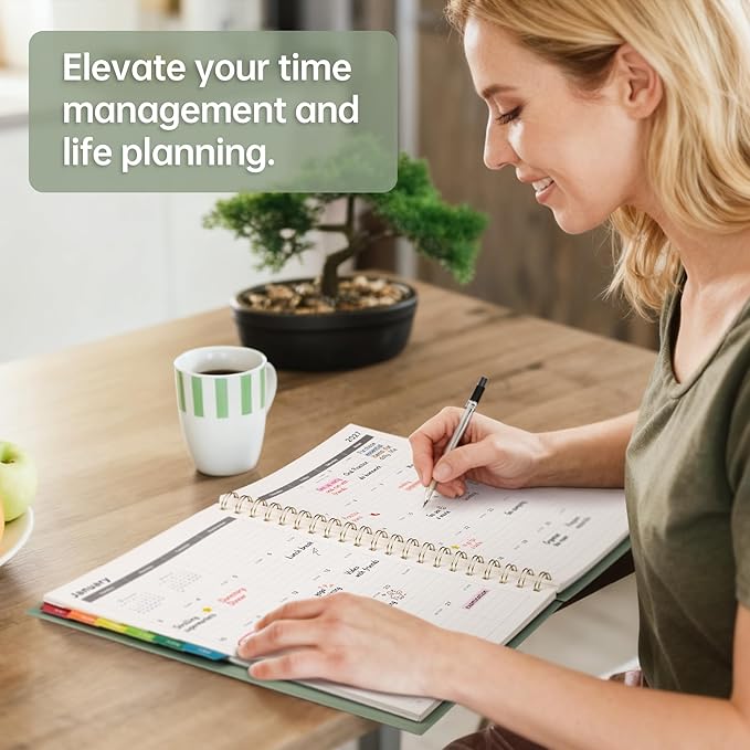 EMSHOI 2026-2027 Appointment Book, A4 15-Minute Hourly Planner, July 2026 - June 2027, Academic Planner Weekly and Monthly, 100GSM Thick Paper, Flexible Cover, Note Pages, Colorful Tabs, Light Green