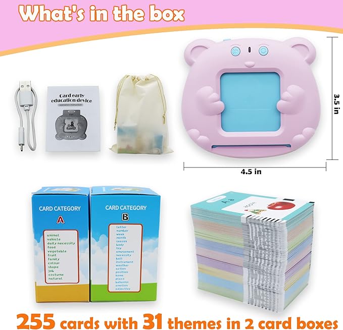 MAYAPHILOS 510 Words Alphabet Talking Flash Cards for 3-8 Years Toddlers, Educational Learning Interactive Toy for Boys Girls Kids Birthday Gifts, Preschool Montessori Speech Therapy Autism Toys Pink