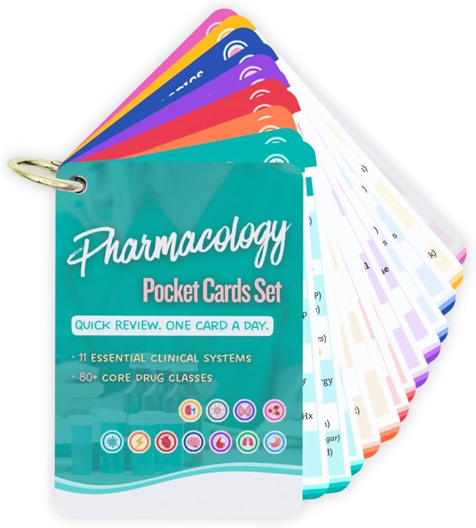 Nursing Pharmacology Flash Cards 2025 - Waterproof PVC Badge Cards & Cheat Sheets - Double-Sided Drug Guide Covering 80+ Classes for NCLEX RN Student Essentials