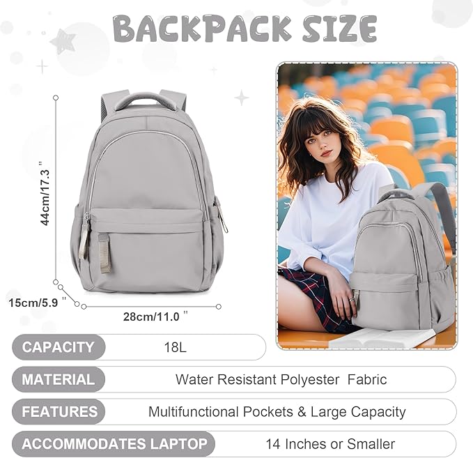 winspansy Small Backpack For School Girls Boys Aesthetic Lightweight Travel Daypack Simple Cute Backpack For Women Men College High School Bookbag Fit 14 Inch Laptop,Rrey Brown