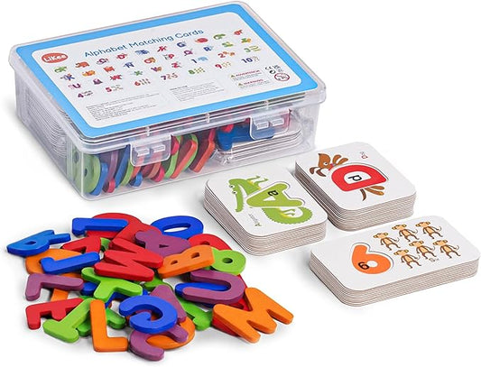 LiKee Alphabet Flash Cards Wooden Letter Puzzle ABC Sight Words Matching Games Counting Board Preschool Educational Montessori Toys for Toddlers Boys Girls 3+ Years (36 Cards& 37 Wood Pieces)
