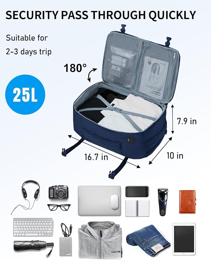ECOHUB 17'' Travel Backpack, Personal Item Backpack with 13 Pockets, Flight Approved Carry on Backpack with USB Port & Luggage Sleeve, Travel bag for Men & Women, Water Resistant Backpack, Blue | 16.7"x10"x8" Small Backpack with 13 Pockets Water Resist...