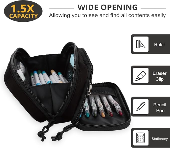 Tactical Pencil Case for Boy,Wide open Pen Pouch Bag with Handle for School | Marker Organizer Case Pen Box, Tool Bag Desk Organizer for School College Office Organizers for Kids Men Women Adult Teens