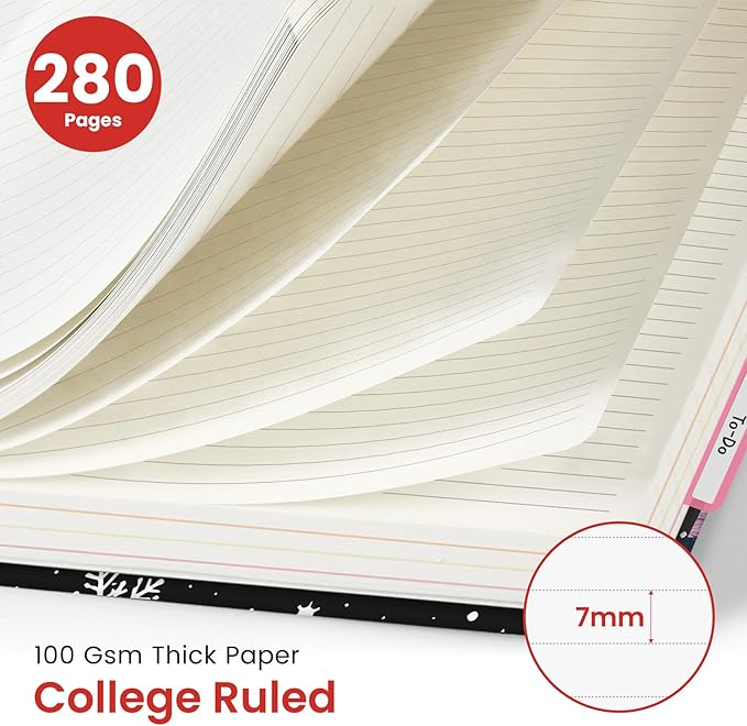 Large Spiral Lined Notebooks for Work with Removable Dividers & Tabs, 8.5"x11" Pretty Hardcover 5 Subject Notebook Journal for Women, College Ruled, for Study & Office, 280 Pages, Skate Pup