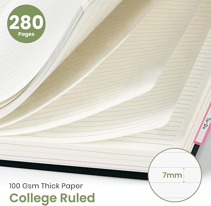 Large Spiral Notebook with Dividers & Tabs, 8.5" x 11" Hardcover 5 Subject Notebook for Work, 280 Pages, College Ruled, Cute Journal for Women, Perfect for Study & Office Note Taking, Enchanted Grove