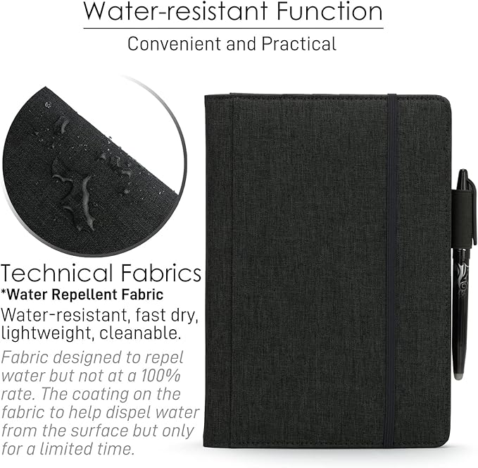 Folio Cover Compatible with Rocketbook Everlast, Wave, Fusion, Panda, A5 Portfolio Organizer with Pen Loop, Business Card Holder, Waterproof Fabric, Ribbon bookmark, Executive Size, Black
