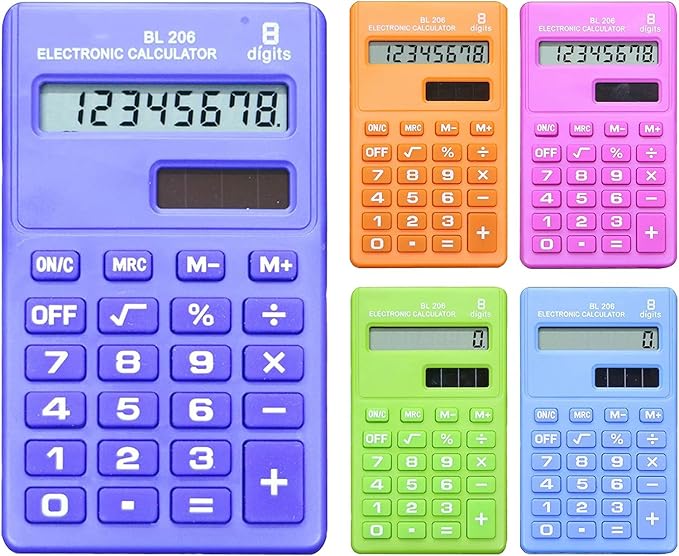 Blue Basic Standard Calculators Mini Digital Desktop Calculator, Solar Power Smart Calculator Pocket Size Basic Office for Home School Office