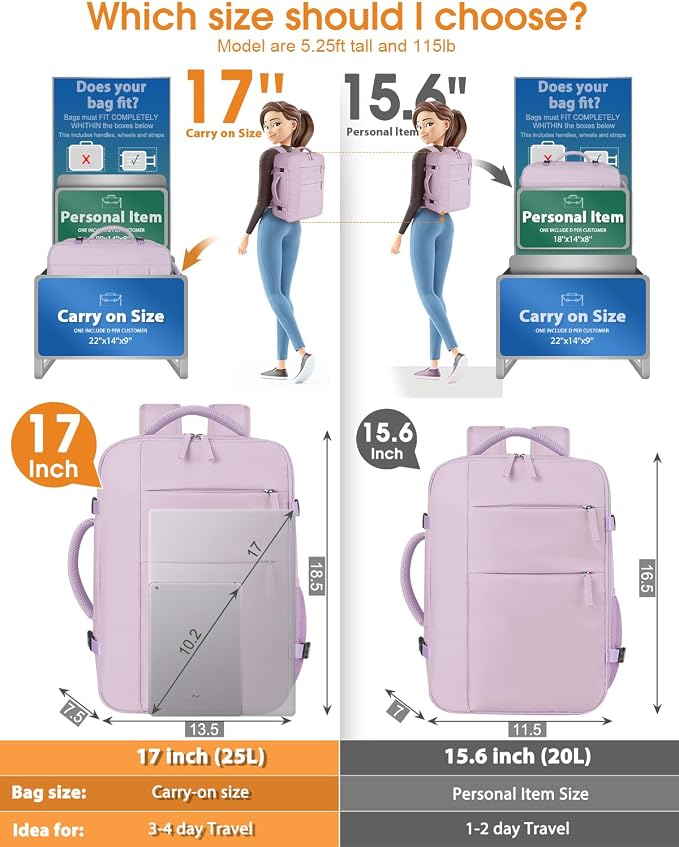 Capolo Travel Backpack for Women Men Waterproof Laptop Backpack Airlines Approved Carry On Backpack Bag Computer Bookbag for Business, Work, Traveling Fits 17 Inch Laptop(Purple)