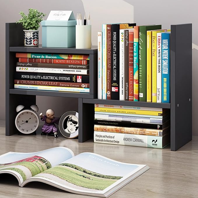 ShellKingdom Desk Shelf Organizer, Desktop Shelves, Adjustable Desktop Corner Shelf, Bookshelf Storage Rack and Cubicle Decor for Desk, Tabletop, School, Office, Dorm Desk Organizer - Black