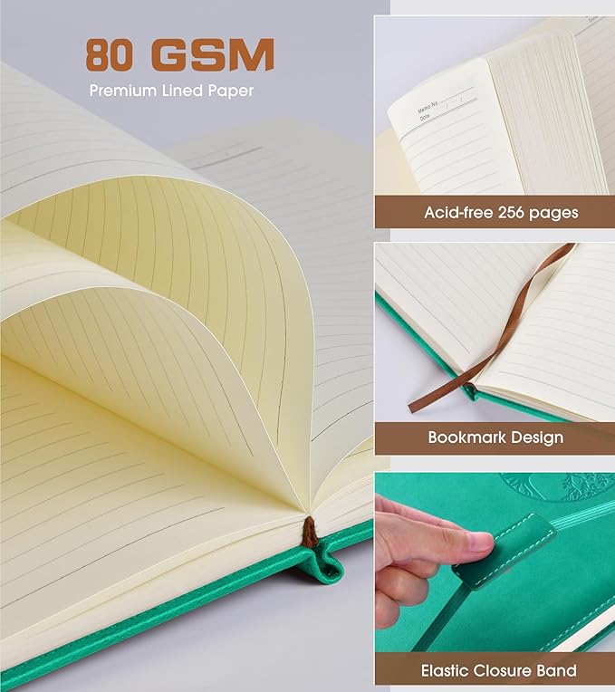 Lined Journal Notebook for Women Men,256 Thick Pages,A5 Hardcover Vintage Leather Journal for Writing,Travel,Business,Work, School,College Ruled Notebooks for Note Taking,Daily Diary 5.7"×8.3"