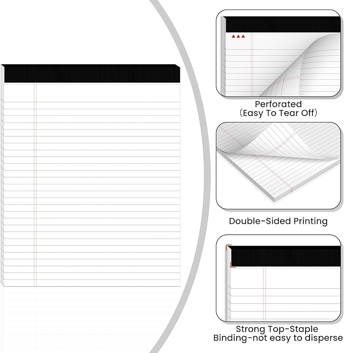 12pcs Legal Pads 8.5 x 11,Notepads 8.5 x 11 Inch, 30 Sheets/Pack, White Note Pads Clear Print Writing Pads of Paper, Perforate Wide Ruled Lined with Sturdy Back for Office, Business & School Supplies