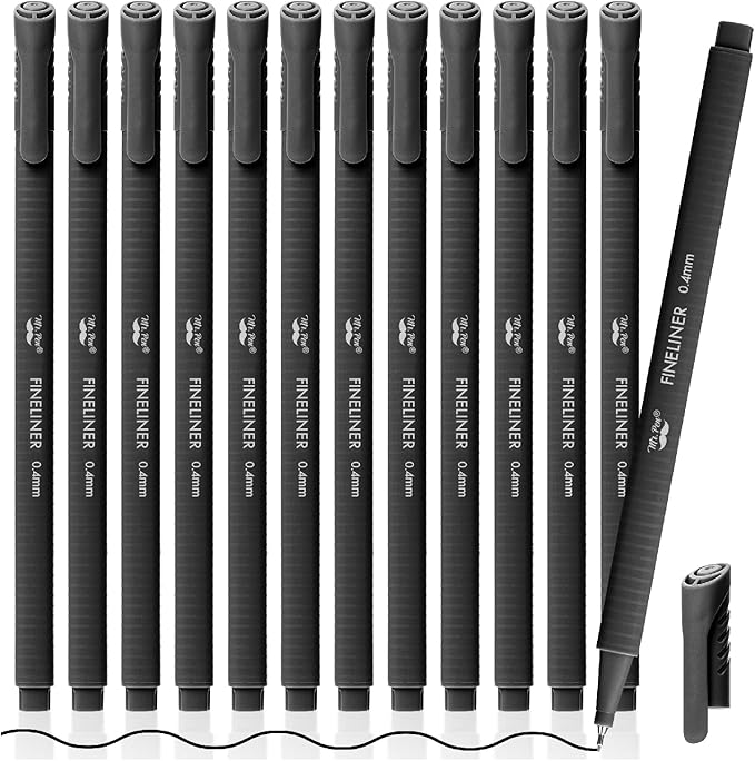 Mr. Pen- Black Fineliner Pens, 12 Pack, 0.4mm Fine Point, Smooth Bible Journaling Pens for Note-Taking, Sketching, Planning, Art Projects, Small Detailing, Fine-Ink Drawings, School Supplies