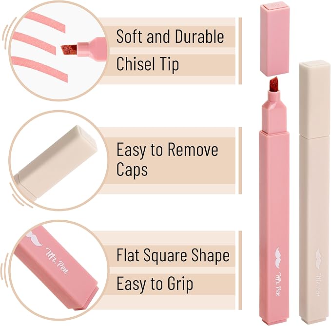 Mr. Pen- Aesthetic Highlighters No Bleed, 6 Pack, Assorted Colors | Chisel Tip, Cute Highlighters Assorted Colors for Journaling, Highlighting, Underlining, Fast Dry, Back to School Supplies