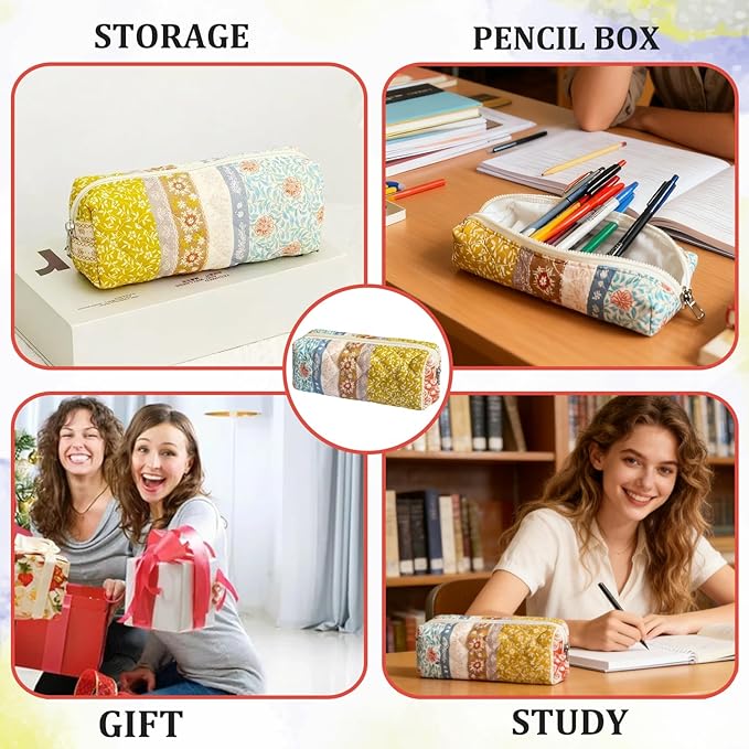 Pencil Pouch Cute Pencil Case Office Storage Bag Holder Box Organizer Aesthetic Bow Flower Pattern Makeup Pouch Cosmetic Bag for Women Girls (CLASSIC)