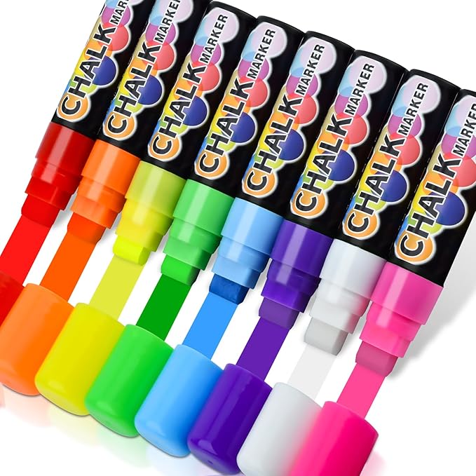 MAGXCENE Window Chalk Markers for Cars, Jumbo Liquid Chalk Marker Pens for Glass, Mirror, Wet Erase Markers for Blackboards Washable Car Window Paint Marker Pen for Auto, 15 mm Thick Tip, 8 Color