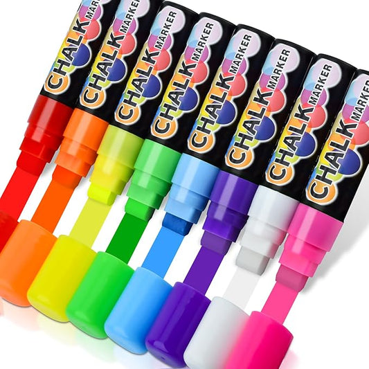 MAGXCENE Window Chalk Markers for Cars, Jumbo Liquid Chalk Marker Pens for Glass, Mirror, Wet Erase Markers for Blackboards Washable Car Window Paint Marker Pen for Auto, 15 mm Thick Tip, 8 Color