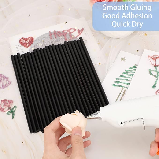 Manarty Black Hot Glue Sticks, 24PCS Mini Size 0.27" Dia x 8" Long Hot Melt Glue Stick Colored, All Temperature Adhesive EVA Glue Sticks for Repairing Sealing Stamp DIY Art Craft Decoration