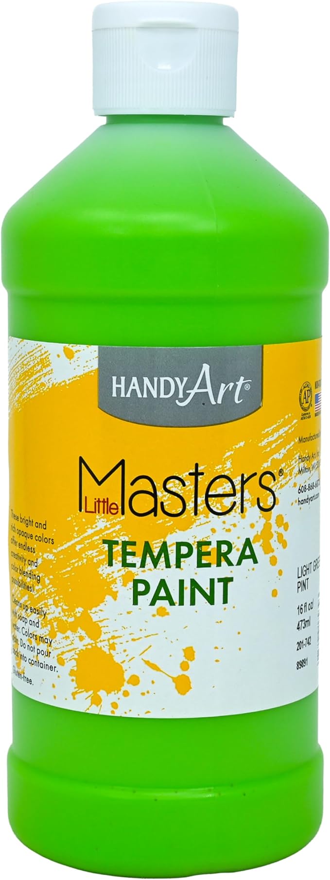 Handy Art Little Masters Tempera Paint, Light Green, 16 oz Bottle, Bright & Mixable, High Opacity, Washable Colors for Classroom, Students, Kids, Young Artists, Safe & Non-Toxic, Made in USA