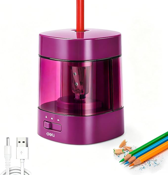 Deli Electric Pencil Sharpener, Automatic Pencil Sharpeners, Deep Pink