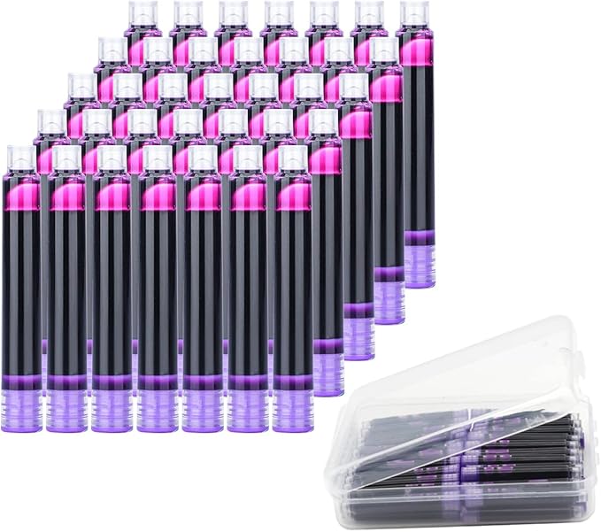35 Pieces Ink Cartridges for Fountain Pen with Storage Box, 3.4 mm Bore Diameter, Purple