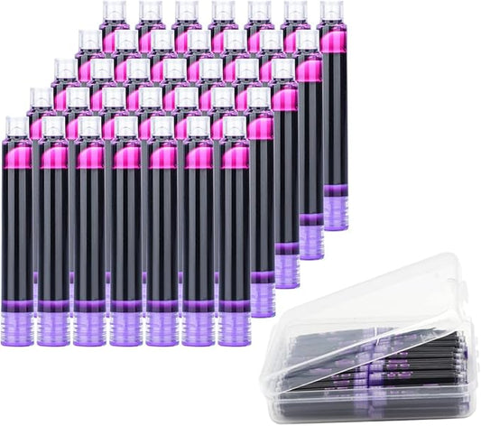 35 Pieces Ink Cartridges for Fountain Pen with Storage Box, 3.4 mm Bore Diameter, Purple