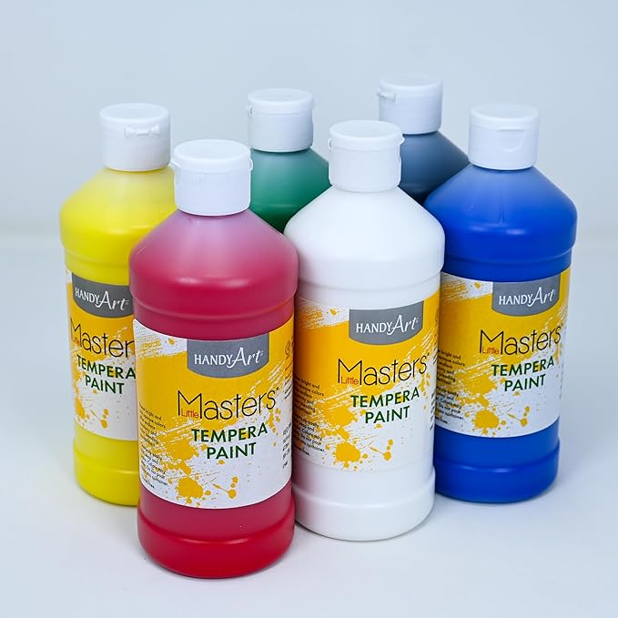 Handy Art Little Masters Tempera Paint, 16 oz Bottles, Set of 6 Colors, Bright & Mixable, Washable Colors for Classroom, Students, Kids, Young Artists, Safe & Non-Toxic, Made in USA