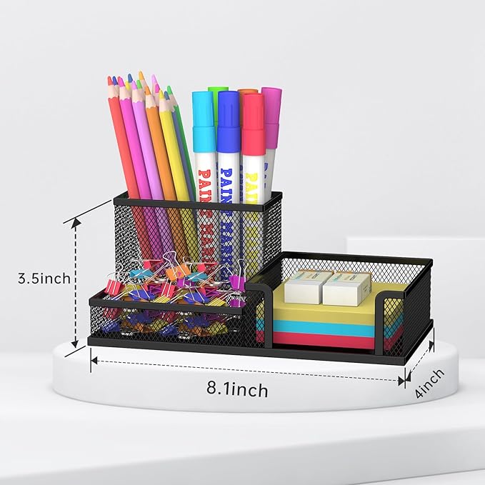 SUPEASY Pen Holder Desk Organizer, 2Pack Office Supplies Pencil Holder with 3 Compartments, Desk Accessories and Workspace Organizers for Home School Classroom, Black