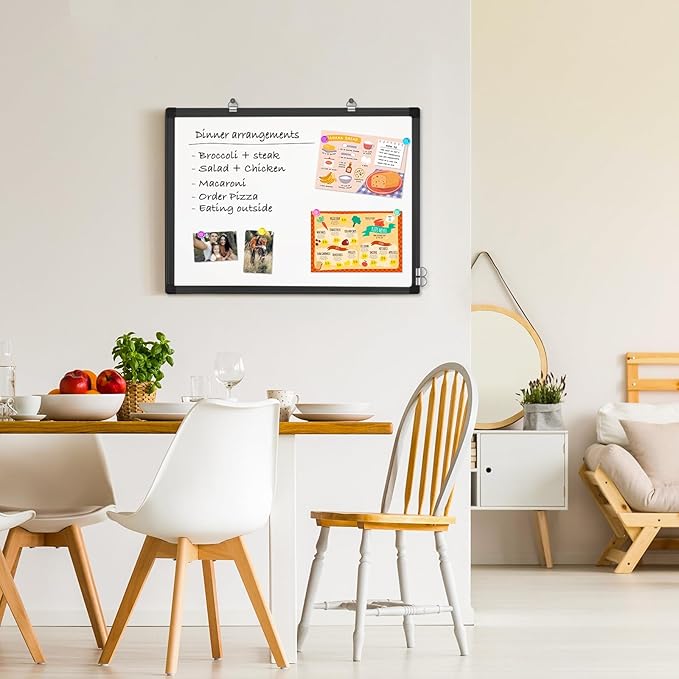 White Board Dry Erase, 24 x 18 inch Magnetic Dry Erase Board Whiteboard for Wall, Black Aluminum Frame Hanging Whiteboard Marker Board Writing Board for Home Classroom Office