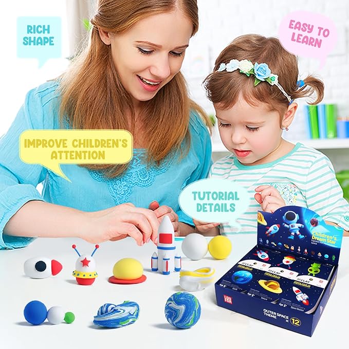 LOUFOR Air Dry Clay Kits - Modeling Clay for Kids, Ultra Light & Soft, Safe & Non-Toxic, DIY Airdryclay Kit with Sculpting Tools and Tutorials, Creatible Art Crafts Toys Gifts for Boys Girls
