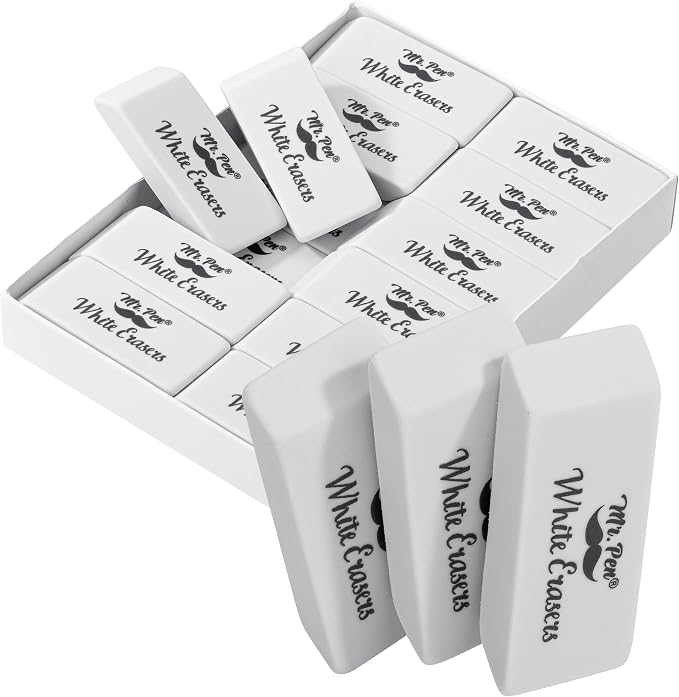 Mr. Pen- White Pencil Eraser, 12 Pack
