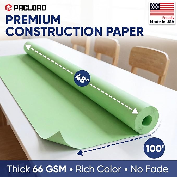 Light Green Construction Paper Roll 48" x 100 ft – Made in USA – 48" Bulletin Board Paper for Classroom & School, Teachers & Kids