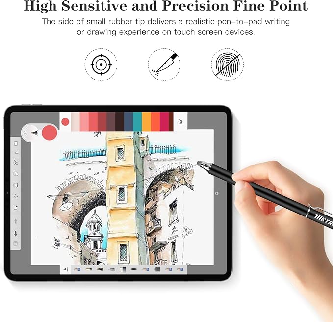 METRO Stylus Pen for Touchscreen - High Sensitivity Capacitive Switch Stylus Fiber Tips 2 in 1 Universal Stylus Pens for iPad iPhone Tablet Android Chromebook Switch 2 All Touch Screens (8 Extra Tips)