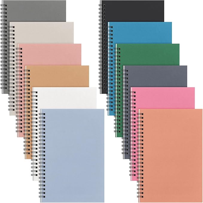 Fuutreo 12 Pcs Spiral Notebook for Work A5 8.3 x 5.7 Inch College Ruled Spiral Journal Notebook Kraft Cover Ruled Paper, 12 Color, 60 Sheets, 120 Pages for Office School (Office Color,Classic)