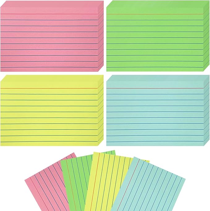Colored Index Cards 4x6 Ruled, 160 Sheets Flash Cards for Studying, Notecards Recipe Cards 4x6 with Lined Plain Sides, Colorful Flashcards for School Office Home (4 Colors, 40 Sheets per Color)