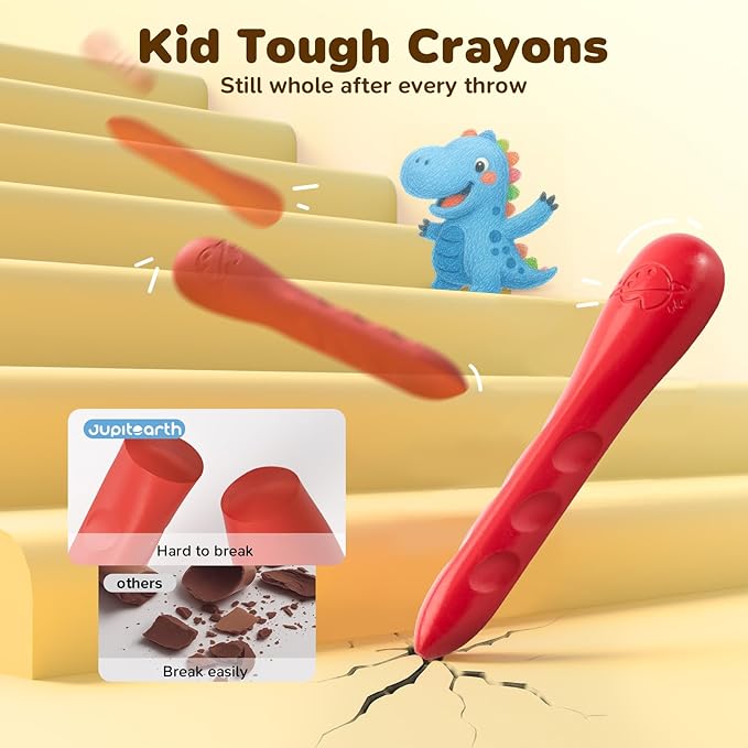 JUPITEARTH 24 Colors Crayons for Kids Ages 4-8 with Coloring Book & Bonus Stickers, Non-Toxic & Washable Triangle Crayons for Toddlers 1-3, Fat Brain Toys for Art Supplies and Ideal for Kids