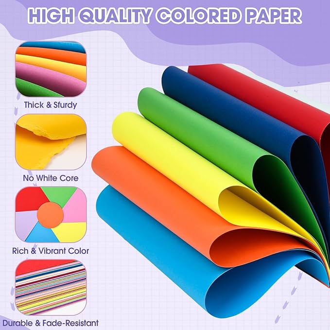 600 Sheets 8.5" X 11" Colored Cardstock, 60 Assorted Colors Construction Paper Card Stock Printer Paper For Printing, Cardstock Paper, Color Paper For Diy Crafts, Kids School Supplie(180gsm/65lb)