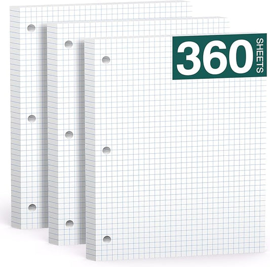 Loose Leaf Graph Paper Notebook 8 X 10.5, 360 Sheets Graphing Paper，3 Hole Punched，4x4 Quad Ruled Grid Notebook Paper, 10-1/2" X 8 Binder Filler Paper For, Engineering, Office, School