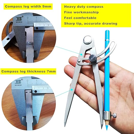 6/8/10 inch Professional Woodworking Compass with Pencil Holder & Lockable Wing, Geometry & Drafting Compass for Carpenter (6 inch)