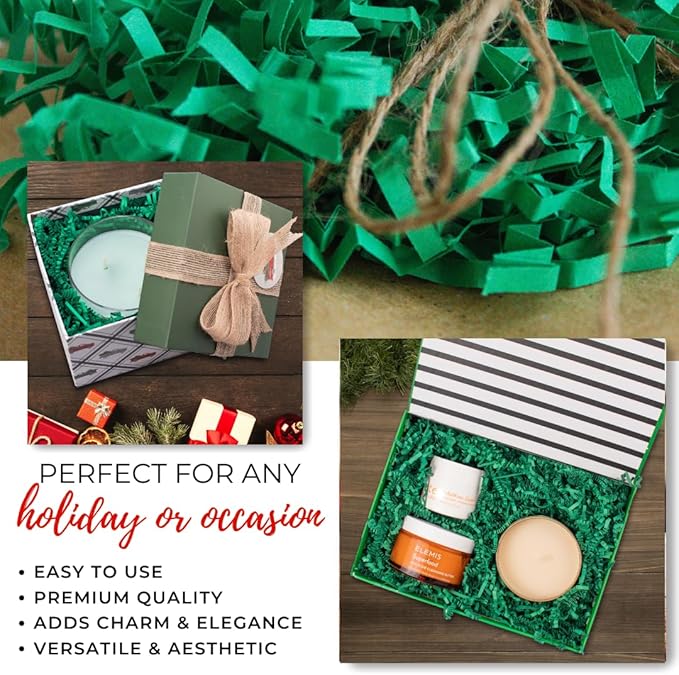 MagicWater Supply Crinkle Cut Paper Shred Filler-1LB Green-Decorative & Protective Packaging for Bridesmaid Gifts & Bridesmaid Proposal Gifts Holiday Stuffers Birthdays Wedding & Anniversaries