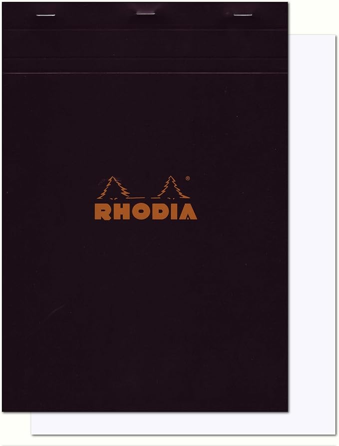 Rhodia Head Stapled Pad, No18 A4, Plain - Black