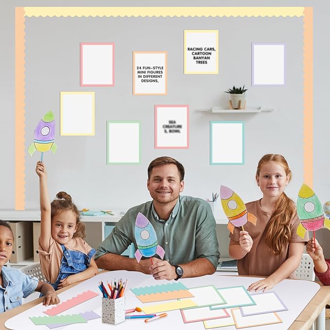 90 Pcs Science Fair Board Supplies Include 72 Trim Scalloped Bulletin Borders 18 Presentation Board Subtitles for Classroom Office Display(Macaron)