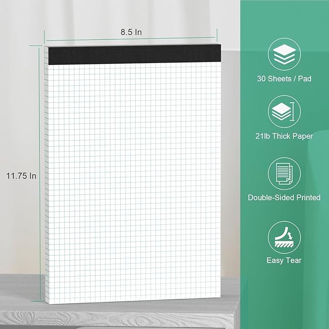 3 Pack Graph Paper Pad 8.5 x 11 Quad Ruled Graph Pads 4x4, White Grid Paper Pad Letter Size 8.5 x 11-Inch, Micro-Perforated Graph Paper Notebook Square Math Paper Writing Pads for Office School
